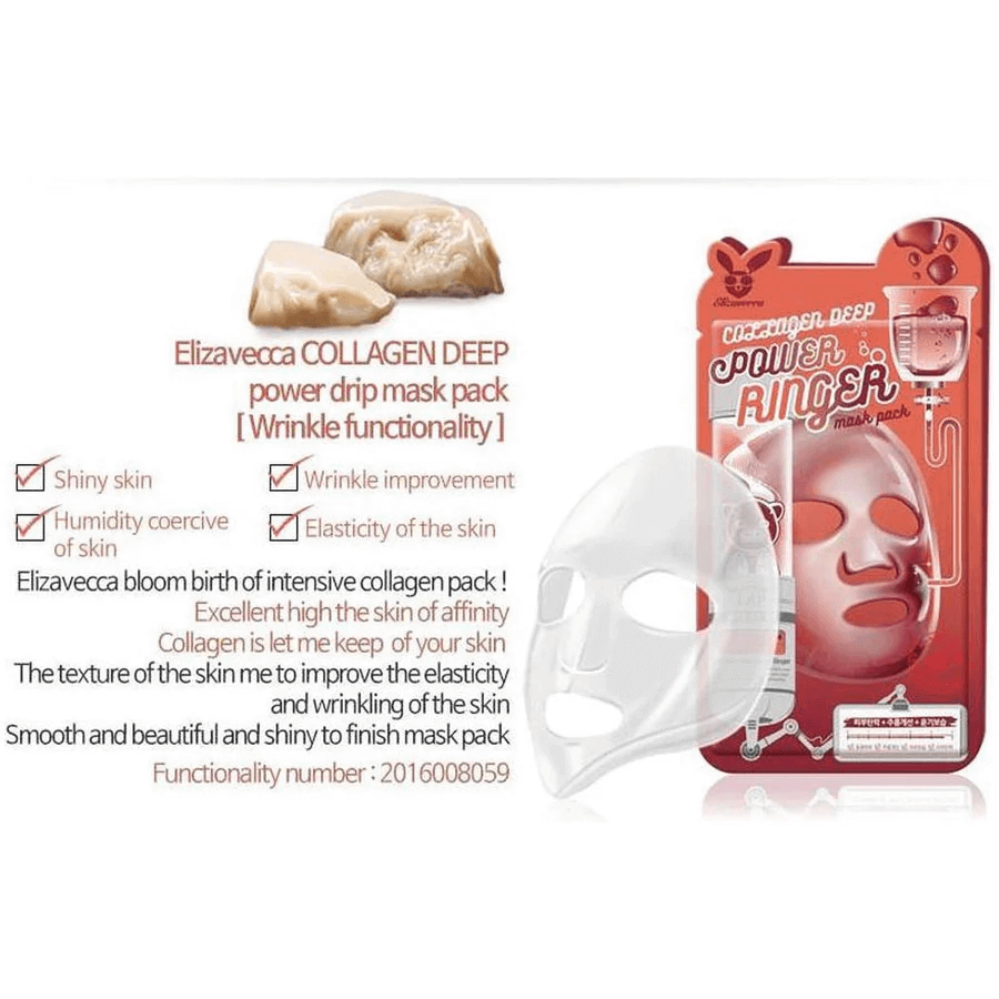 ELIZAVECCA Collagen Deep Power Ringer Mask Pack 23ml - Maschera idratante in tessuto