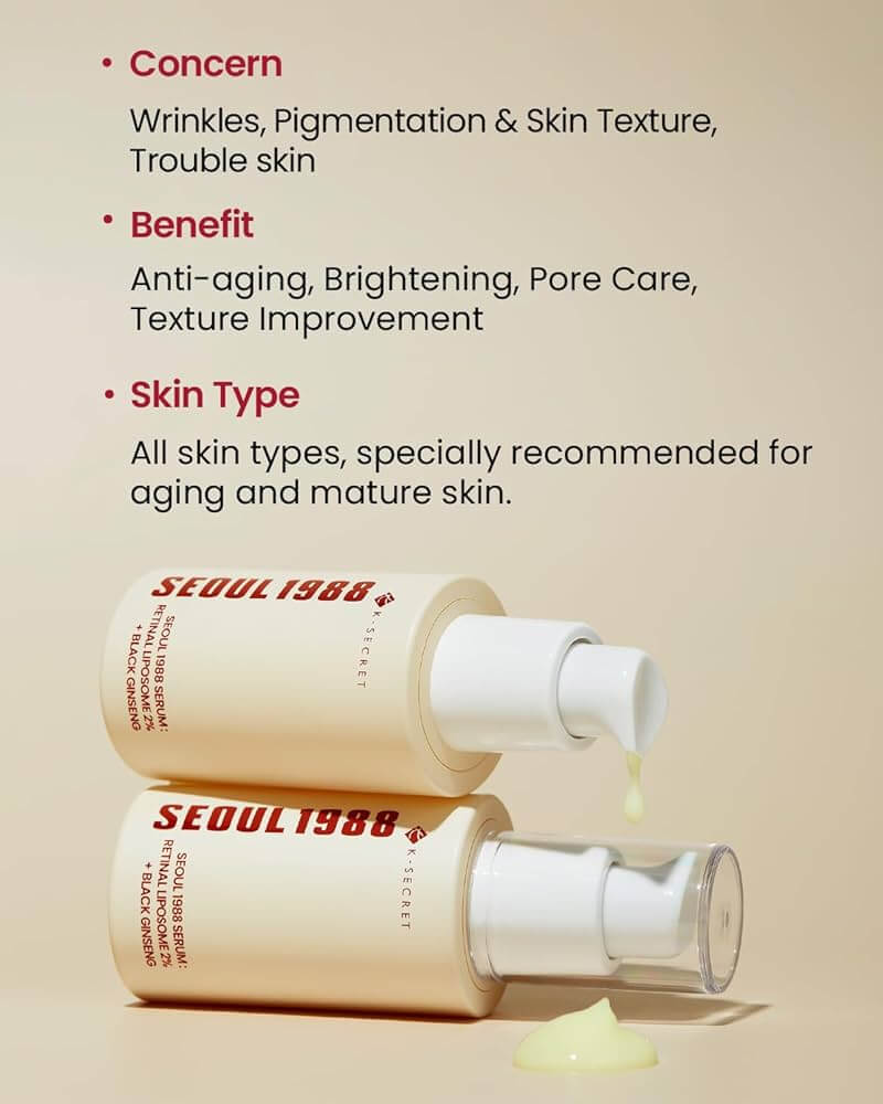 K-SECRET SEOUL 1988 Serum: Retinal Liposome 2% + Black Ginseng 30ml - Siero viso con retinal e ginseng nero
