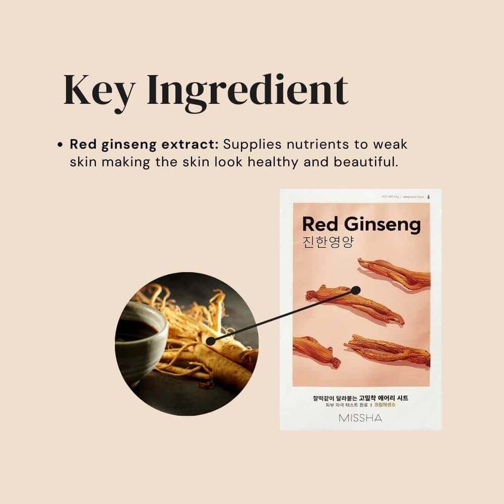 MISSHA Airy Fit Sheet Mask Red Ginseng 19g - Maschera viso al ginseng