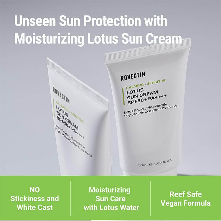 ROVECTIN Calming Lotus Sun Cream SPF 50+ PA++++ - Protezione solare a base di loto