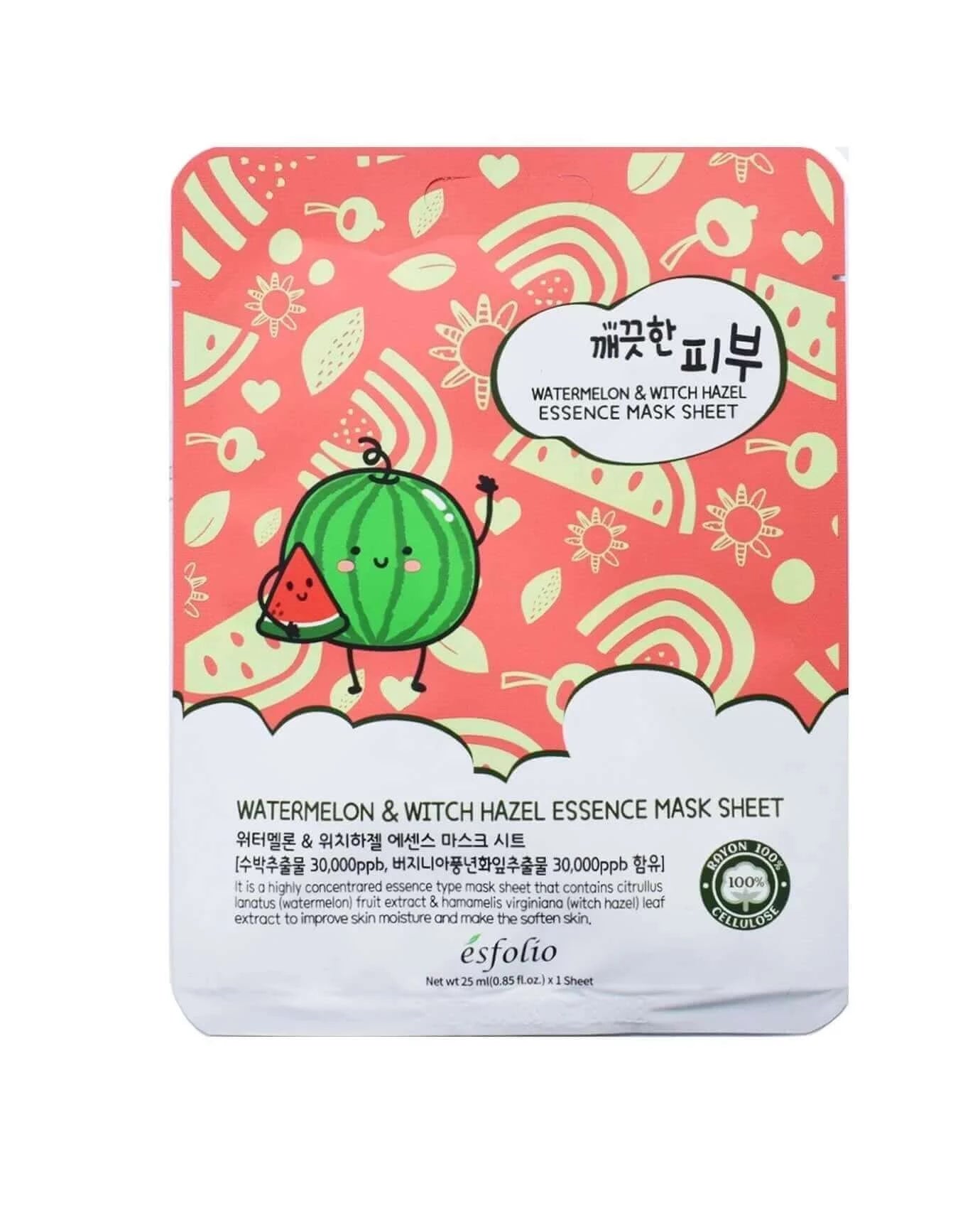 ESFOLIO Watermelon & Witch Hazel Essence Sheet Mask 1 foglio - 25ml - HomeSkin