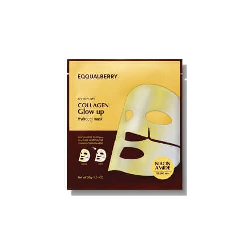 EQQUALBERRY Collagen Glow Up Hydrogel Mask 34g - Maschera viso coreana illuminante in idrogel