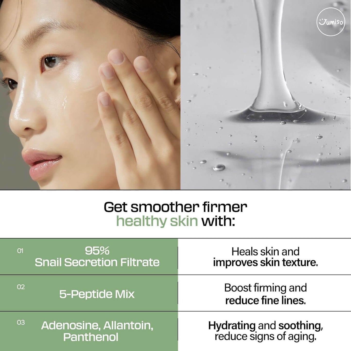 JUMISO Snail Mucin 95 + Peptide Essence 50ml - Essenza viso con bava di lumaca e peptidi