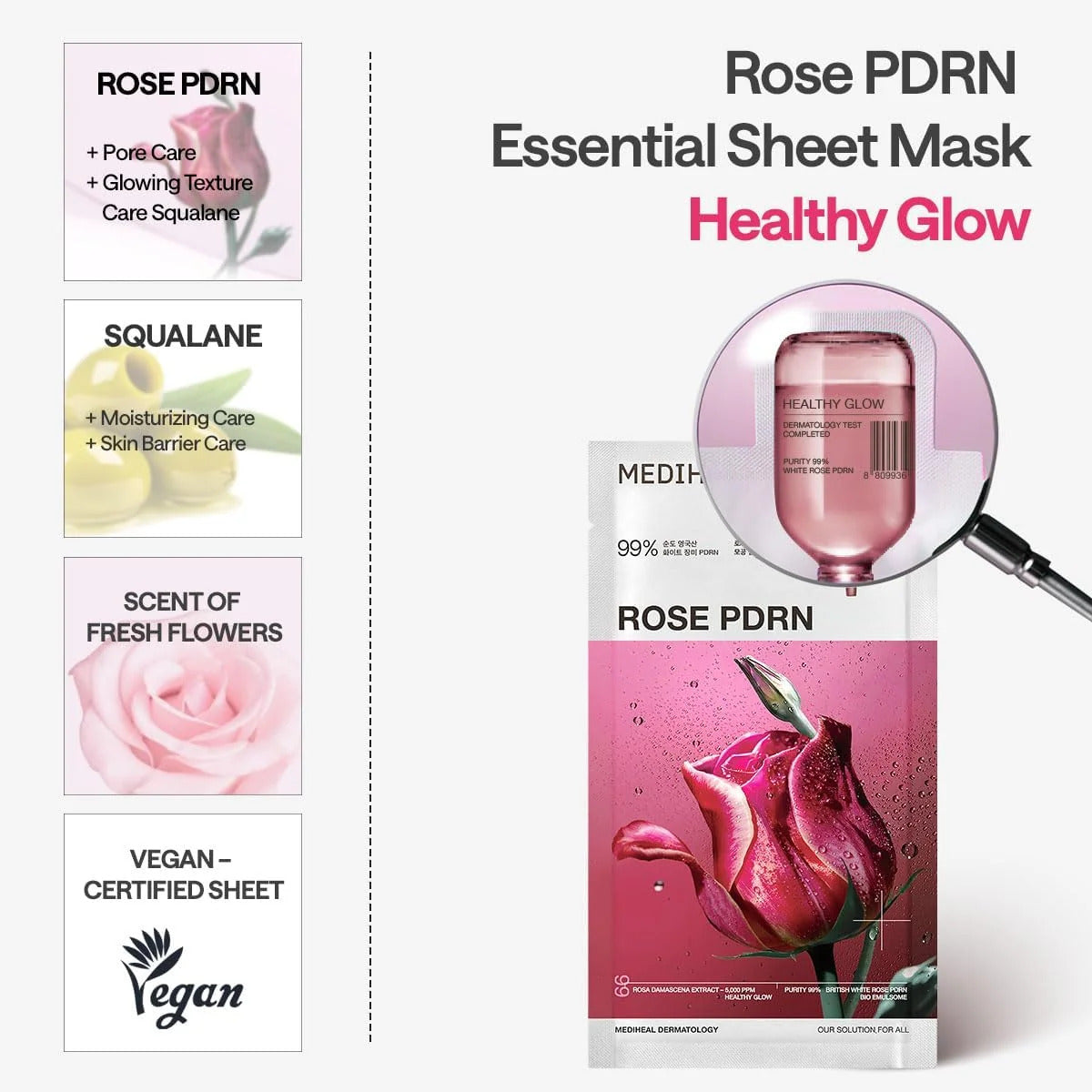 MEDIHEAL Rose PDRN Essential Mask Healthy Glow 24ml - Maschera viso PDRN