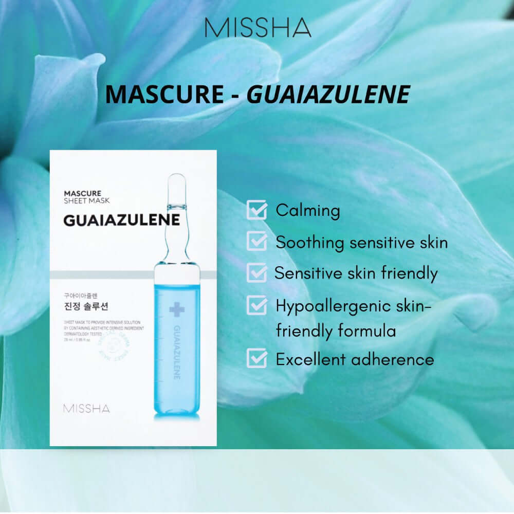 MISSHA Mascure Calming Guaiazulene Sheet Mask 27ml - Maschera viso in tessuto lenitiva