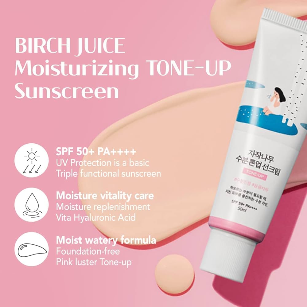 ROUND LAB Birch Juice Moisturizing Tone-Up Sunscreen SPF50+ PA++++ 50ml - Protezione solare coreana uniformante