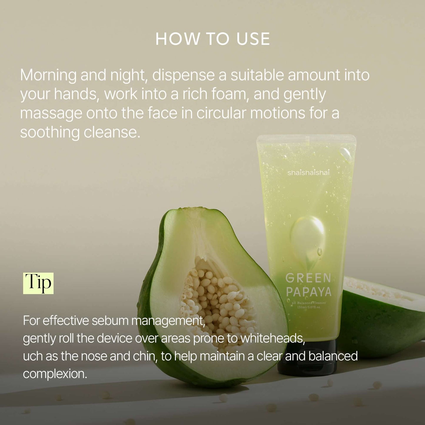 SHAISHAISHAI Green Papaya pH Balanced Cleanser 150ml - Detergente viso con papaya